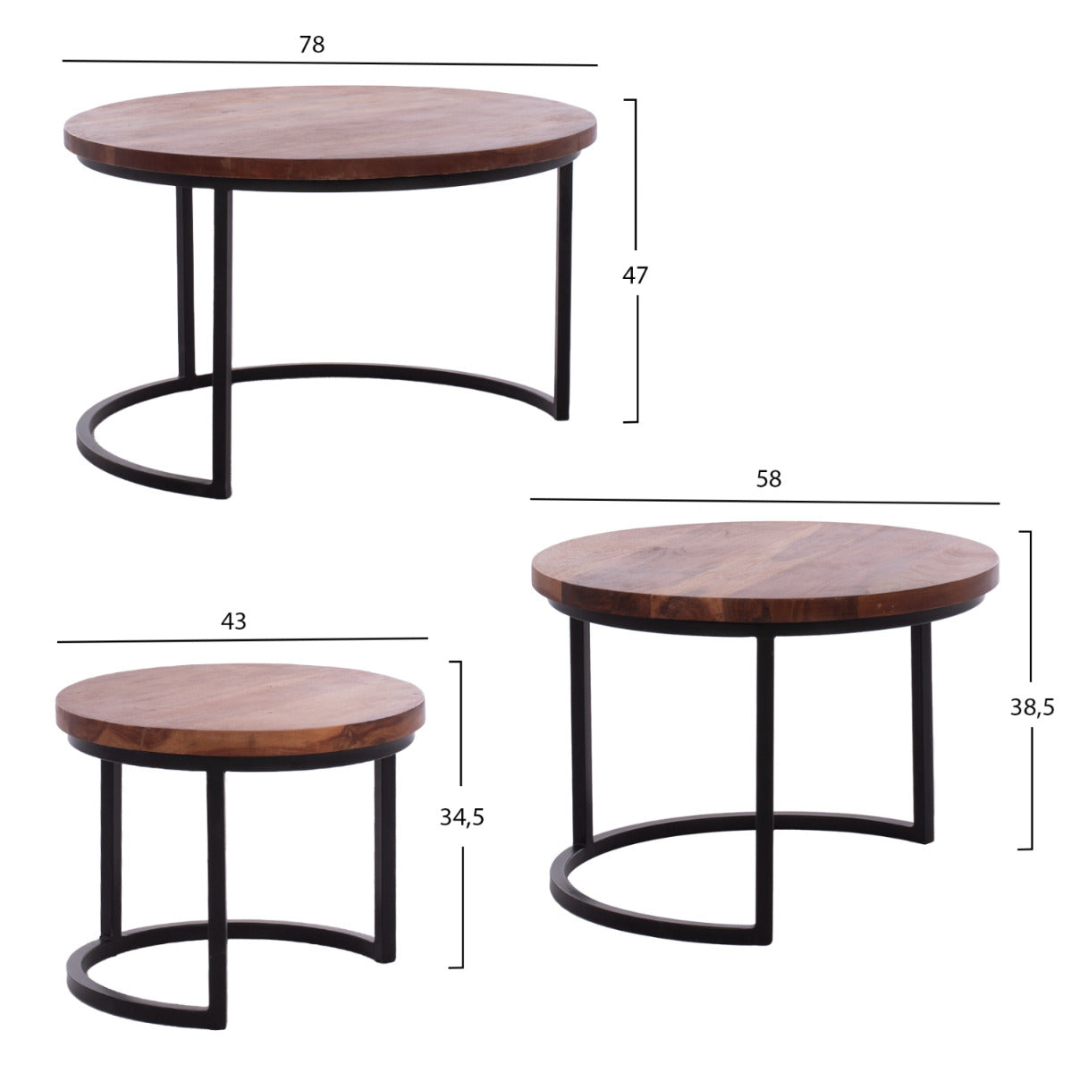 Set 3 masute de cafea AZUSA Ø43x34/58x38/78x47 CM