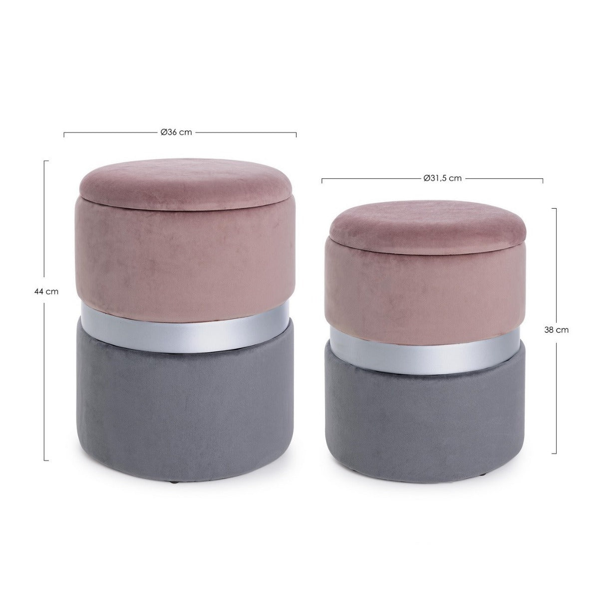 Set 2 taburete POLINA PINK-GREY Ø31.5/36 CM