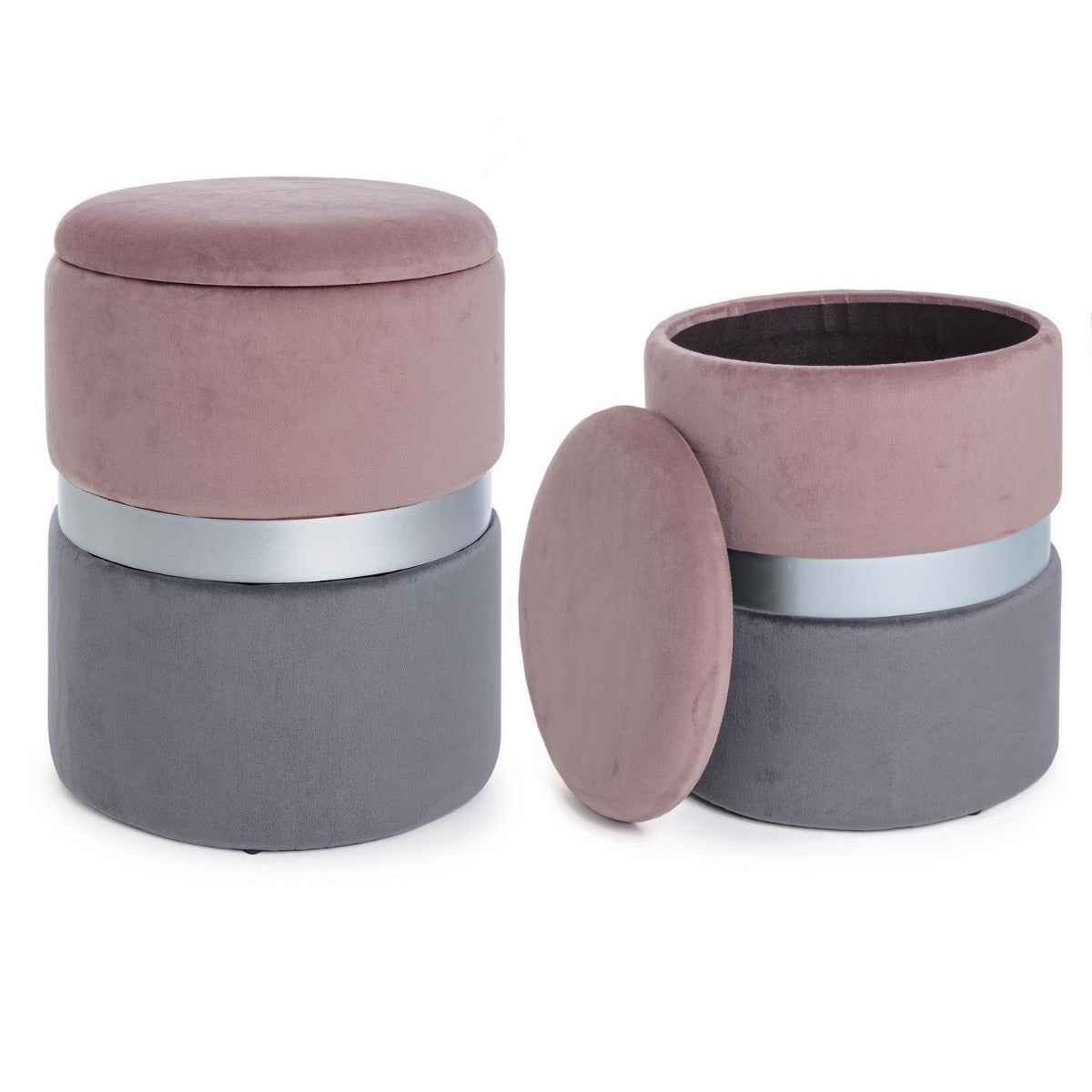 Set 2 taburete POLINA PINK-GREY Ø31.5/36 CM