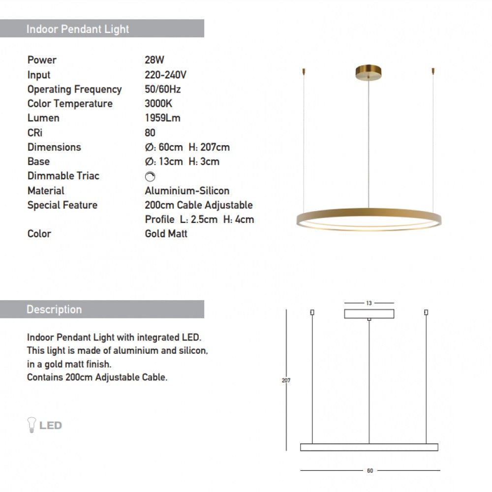 Lampa suspendata dimabila DOVAN 28W