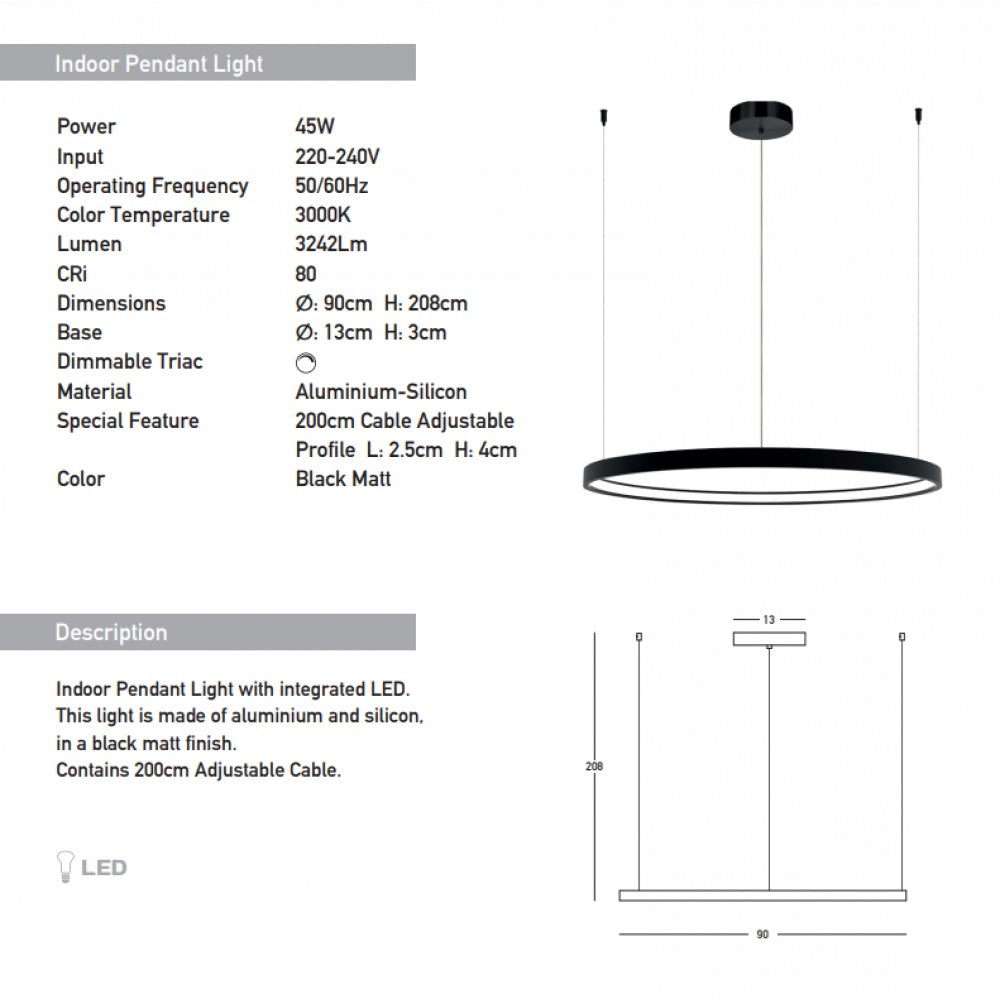 Lampa suspendata dimabila DOVAN 45W