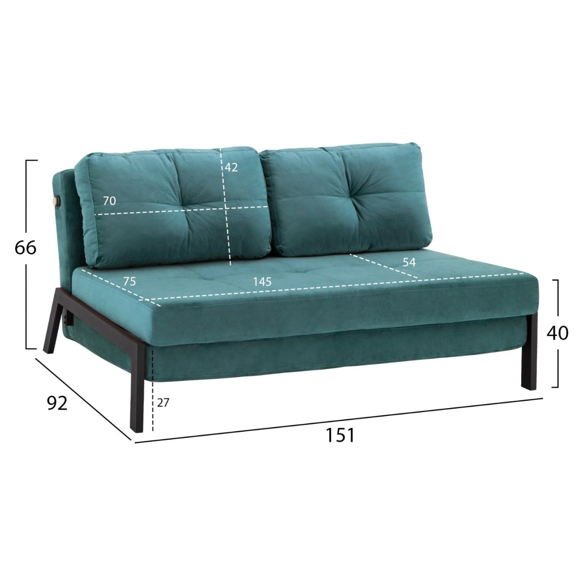 Canapea extensibila 2-3 locuri ELISE VELVET MINT 151 CM
