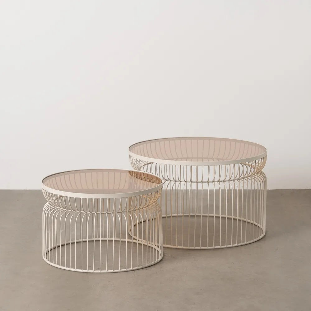 Set 2 masute de cafea EMINA CREAM Ø65x40/Ø53x34 CM