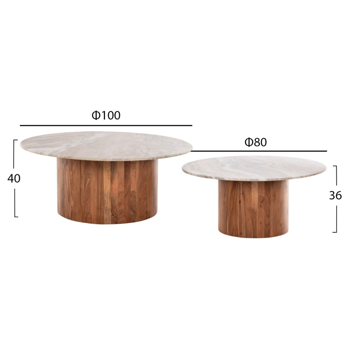 Set 2 masute de cafea FELISTO Ø80x36/100x40 CM