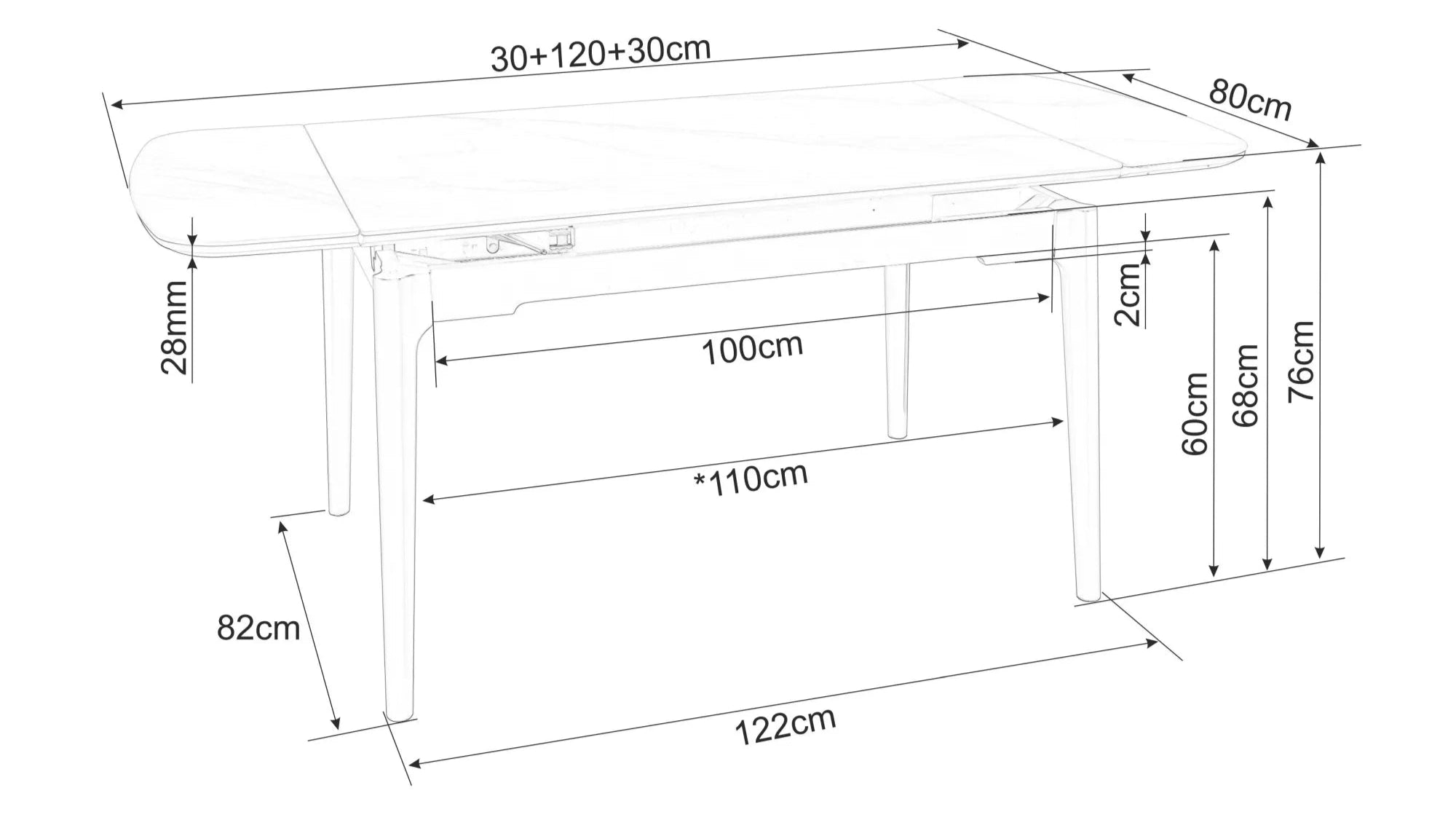 Masa extensibila SANTAS CERAMIC 120(180) x 80 CM