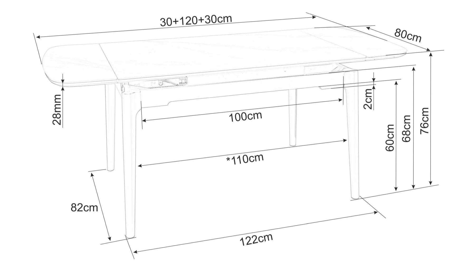 Masa extensibila SANTAS CERAMIC 120(180) x 80 CM