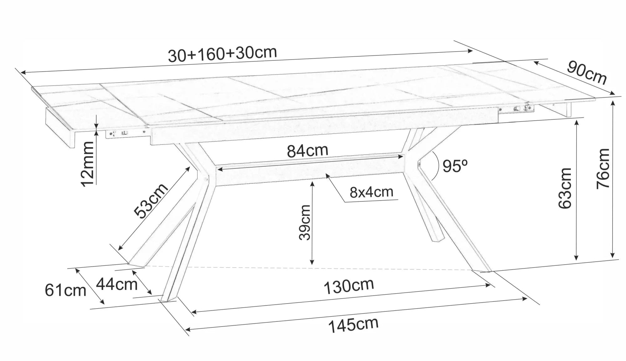 Masa extensibila VIRNAM CERAMIC 160(220) x 90 CM