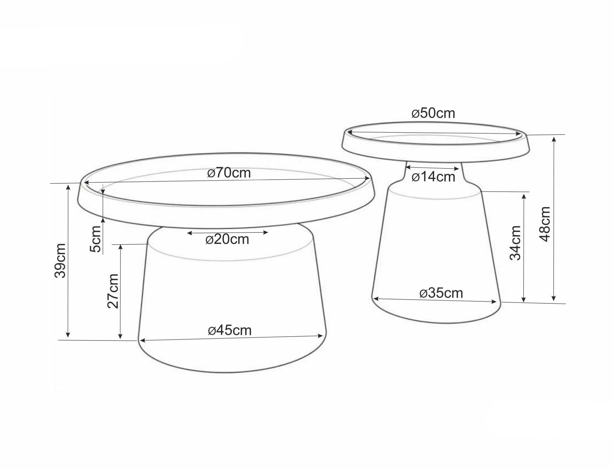 Set 2 masute de cafea PARELA Ø50/70 x 48/39 CM