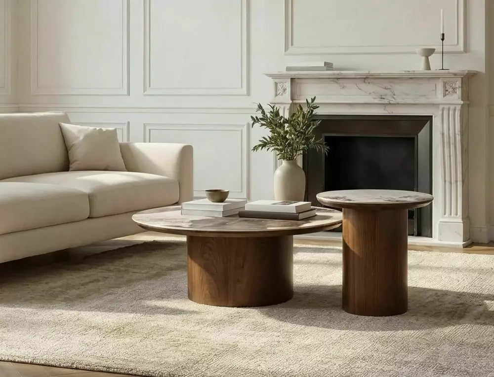Masuta de cafea BIRTON CERAMIC/WALNUT Ø80 x 35 CM