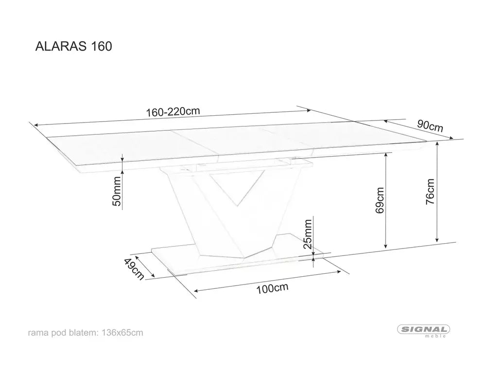 Masă extensibila LARS WHITE 160(220) x 90 CM