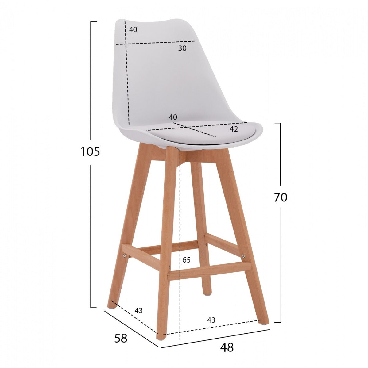 Scaun de bar FRANCA WHITE H70 CM