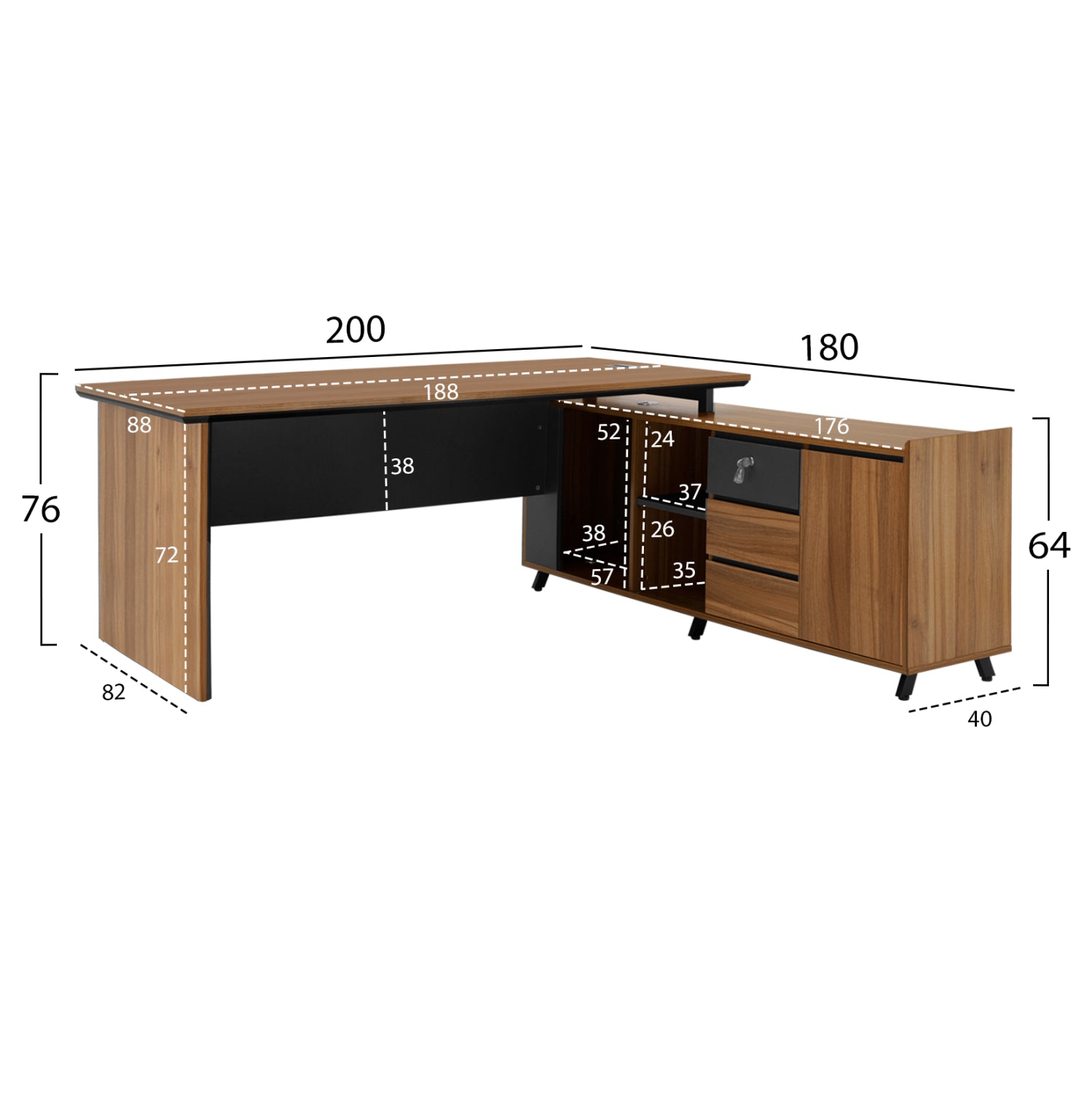 Birou ELVERN REVERSIBIL 200 x 180 CM