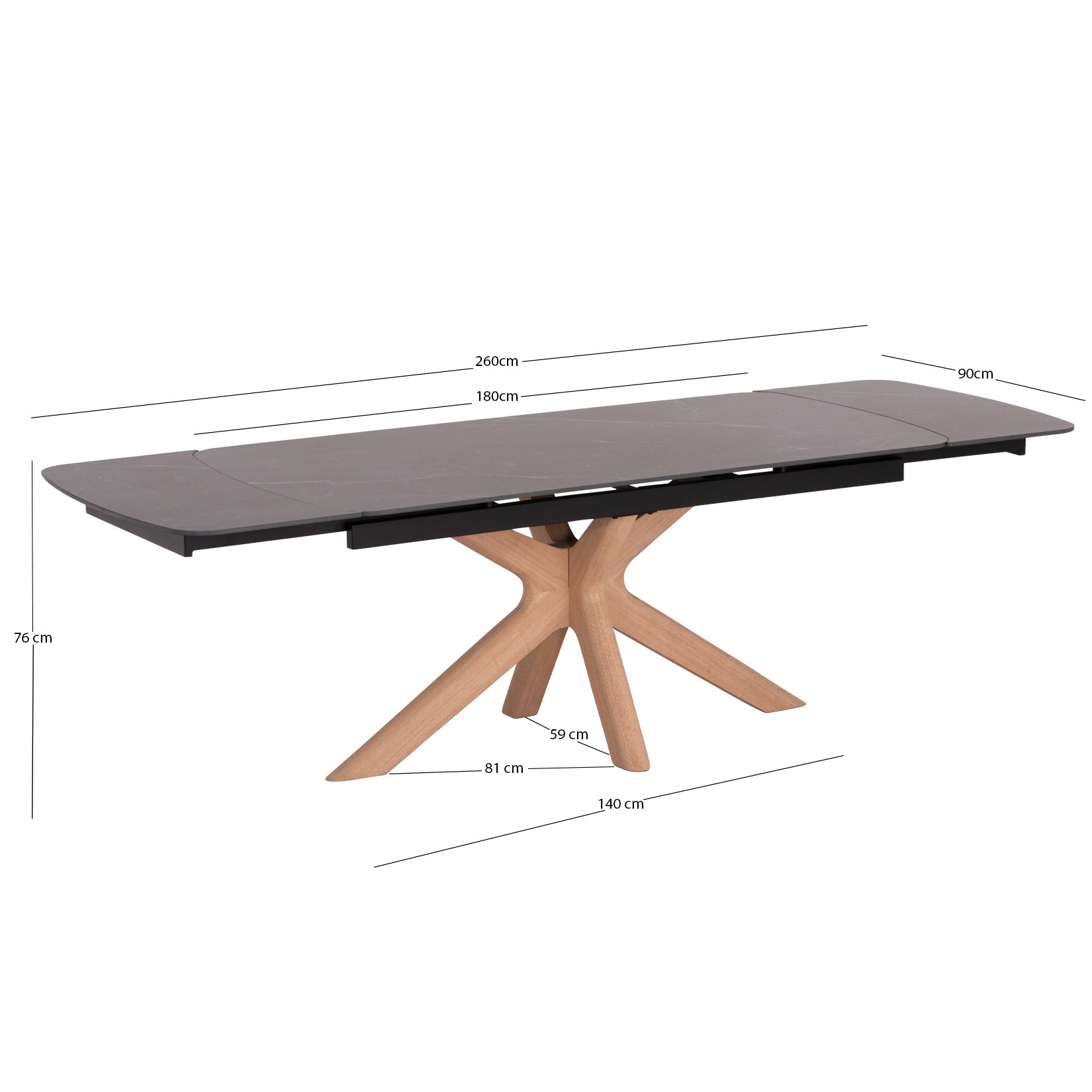 Masa extensibila HORIZON NATURAL 180(260) x 90 CM