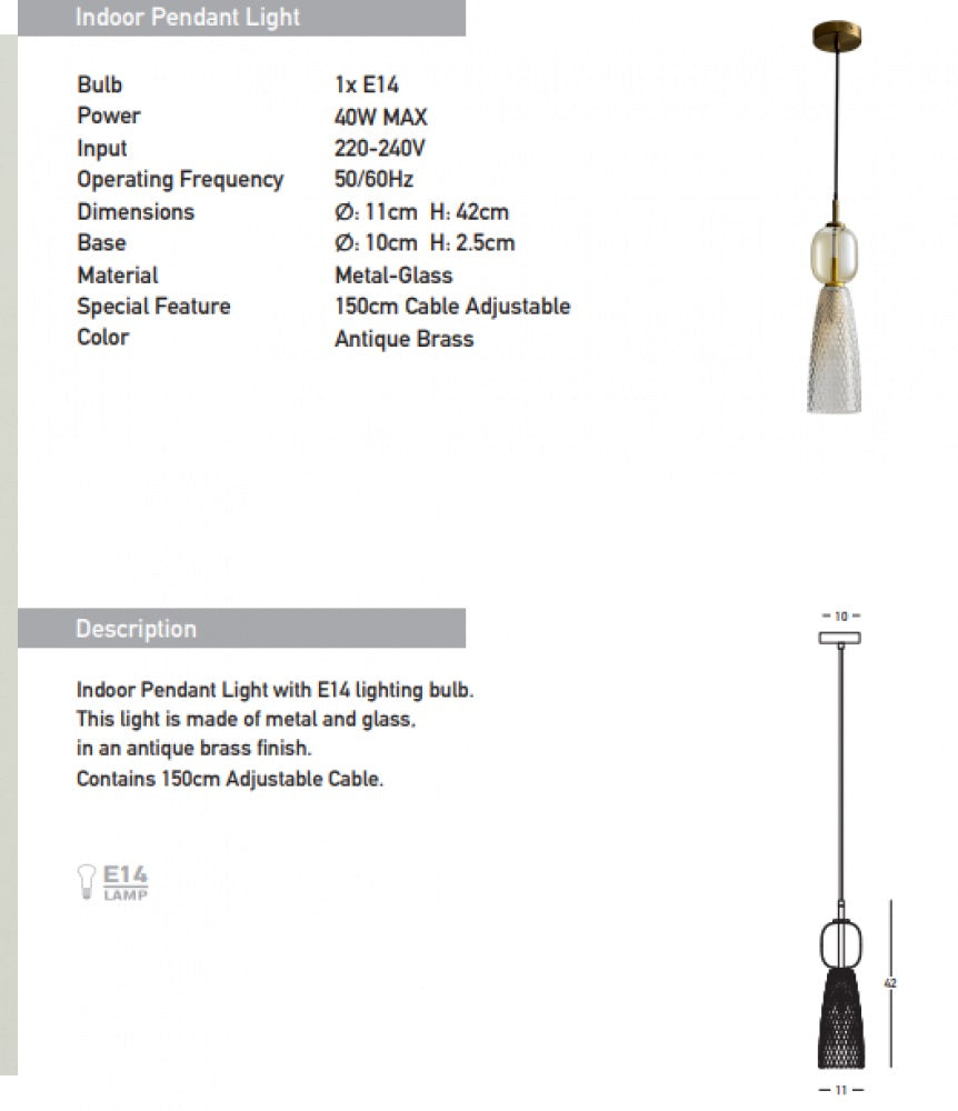 Lampa suspendata IRENI ANTIQUE BRASS