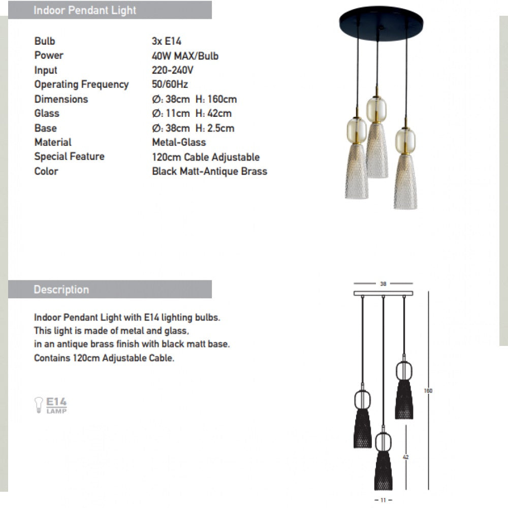 Lampa suspendata IRENI ROUND ANTIQUE BRASS