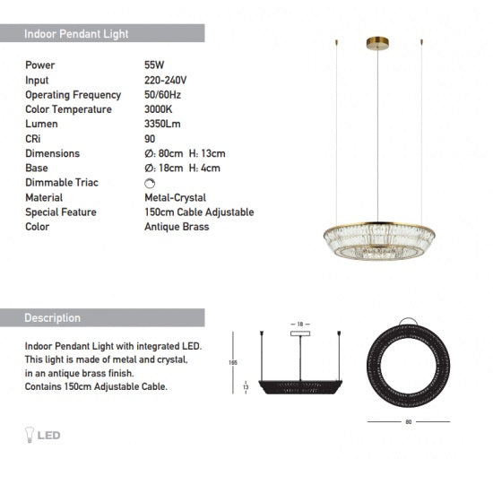 Lampa suspendata dimabila LARIS ANTIQUE BRASS 55W