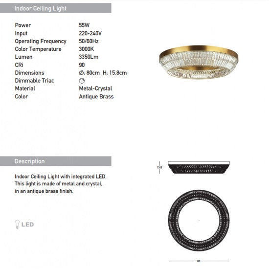 Plafoniera dimabila LARIS ANTIQUE BRASS 55W