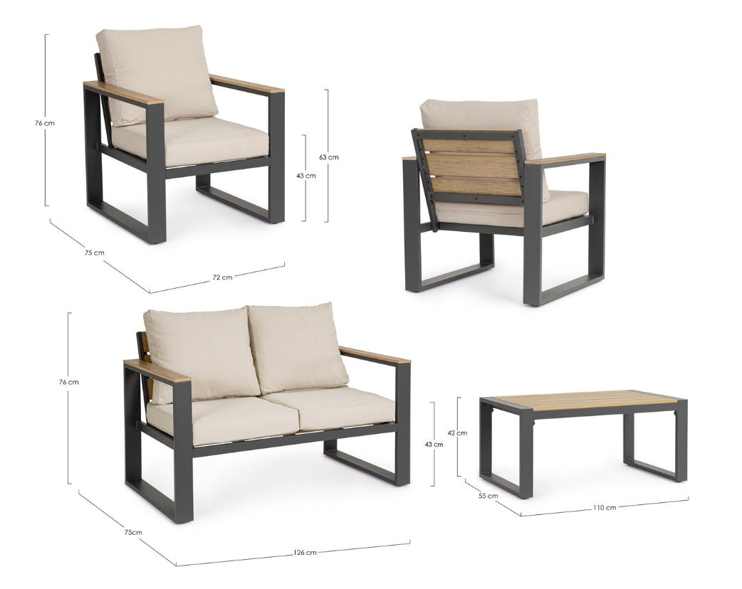 Set pentru exterior LEANDRO CHARCOAL 4PCS
