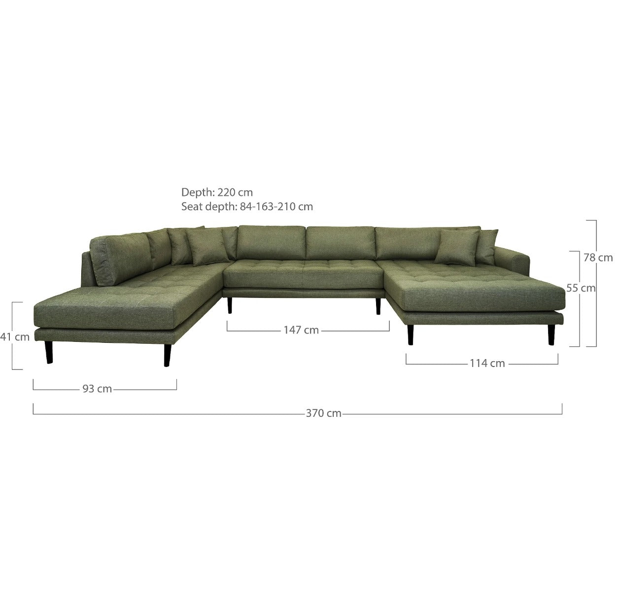 Coltar dreapta LIDAS U OLIVE GREEN 370 CM