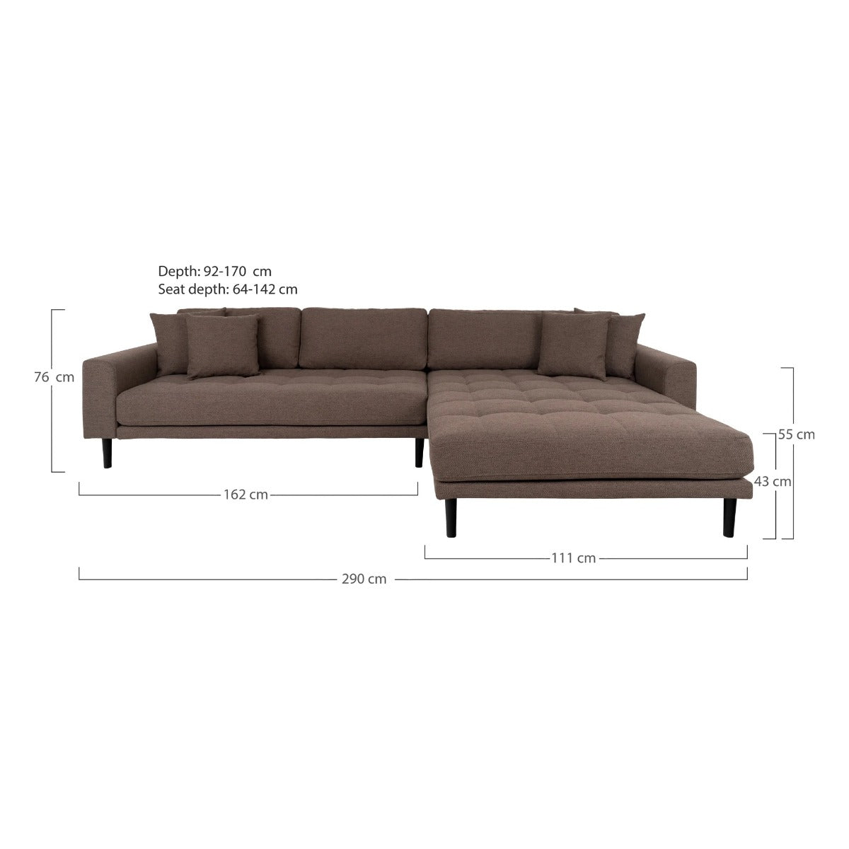 Coltar dreapta LIDAS LOUNGE BROWN 290 CM