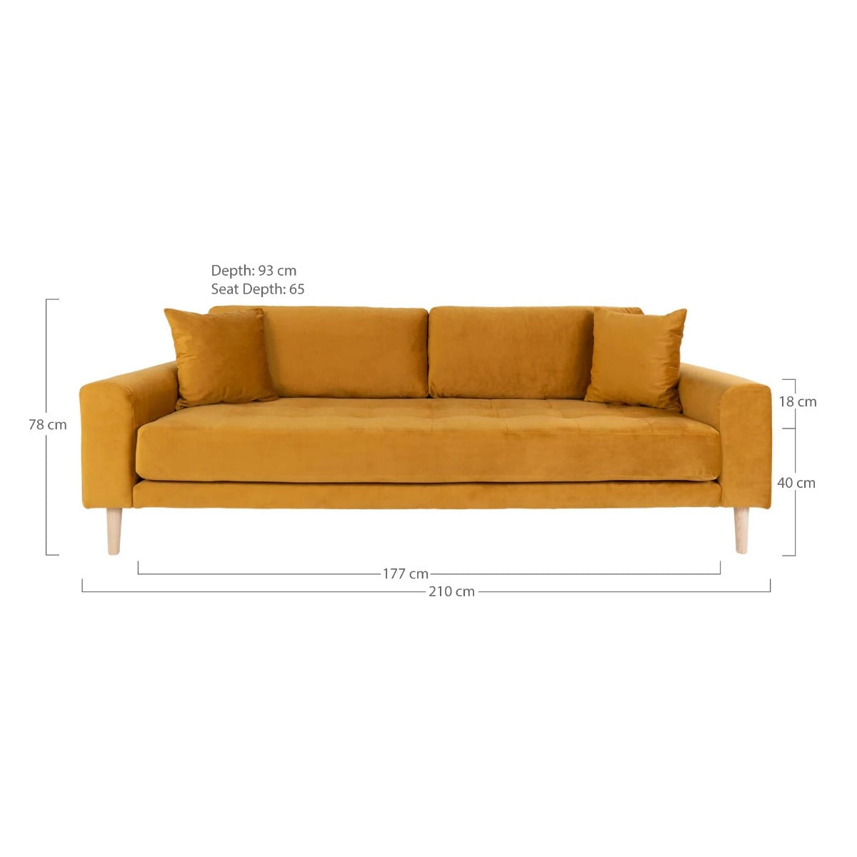 Canapea 3 locuri LIDAS MUSTARD VELVET 210 CM