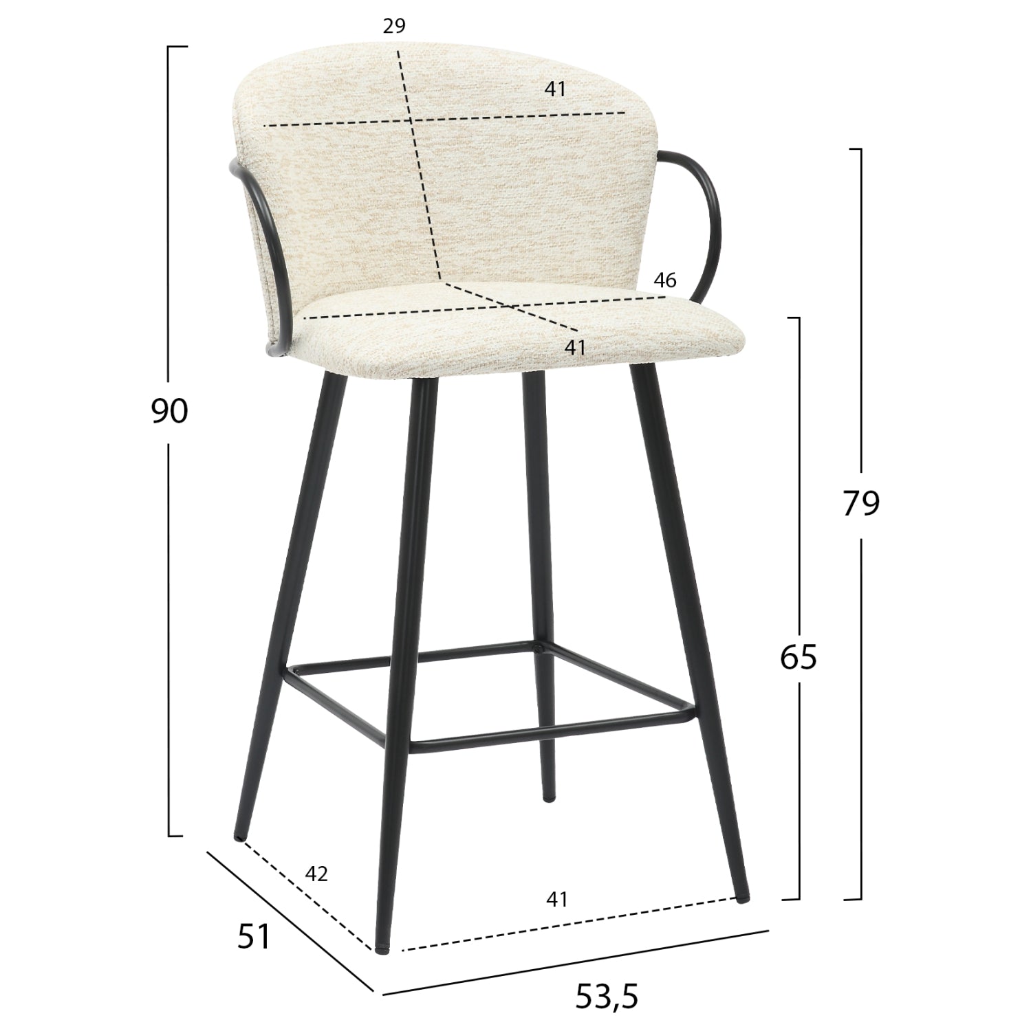 Scaun de bar MARINO ECRU H65 CM