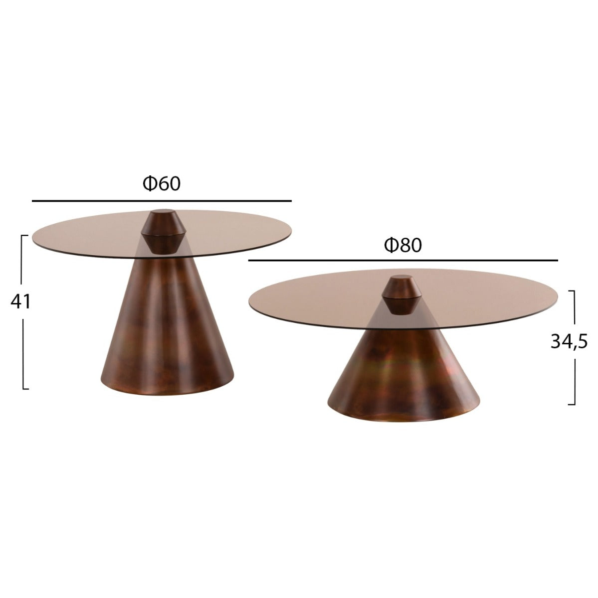 Set 2 masute de cafea MAURITUS Ø60x34/80x41 CM