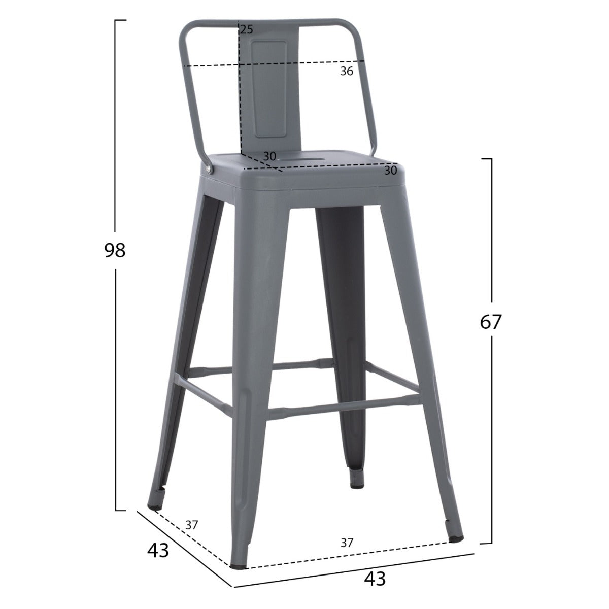Scaun de bar MEDIUM MATT GREY H67 CM