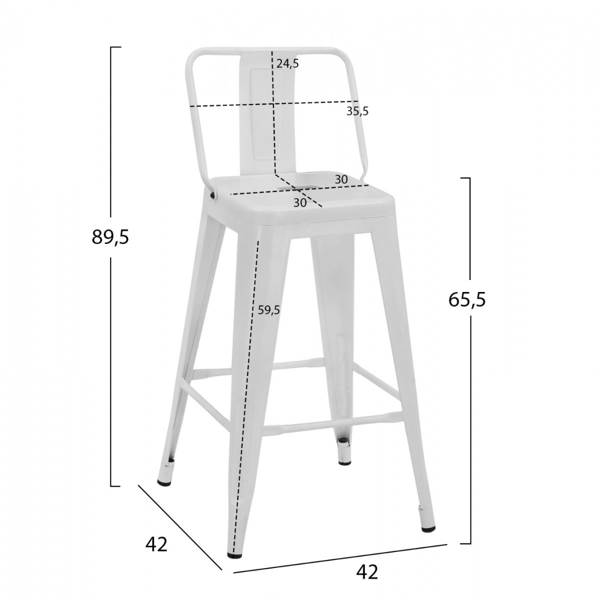 Scaun de bar MEDIUM MATT WHITE H65.5 CM