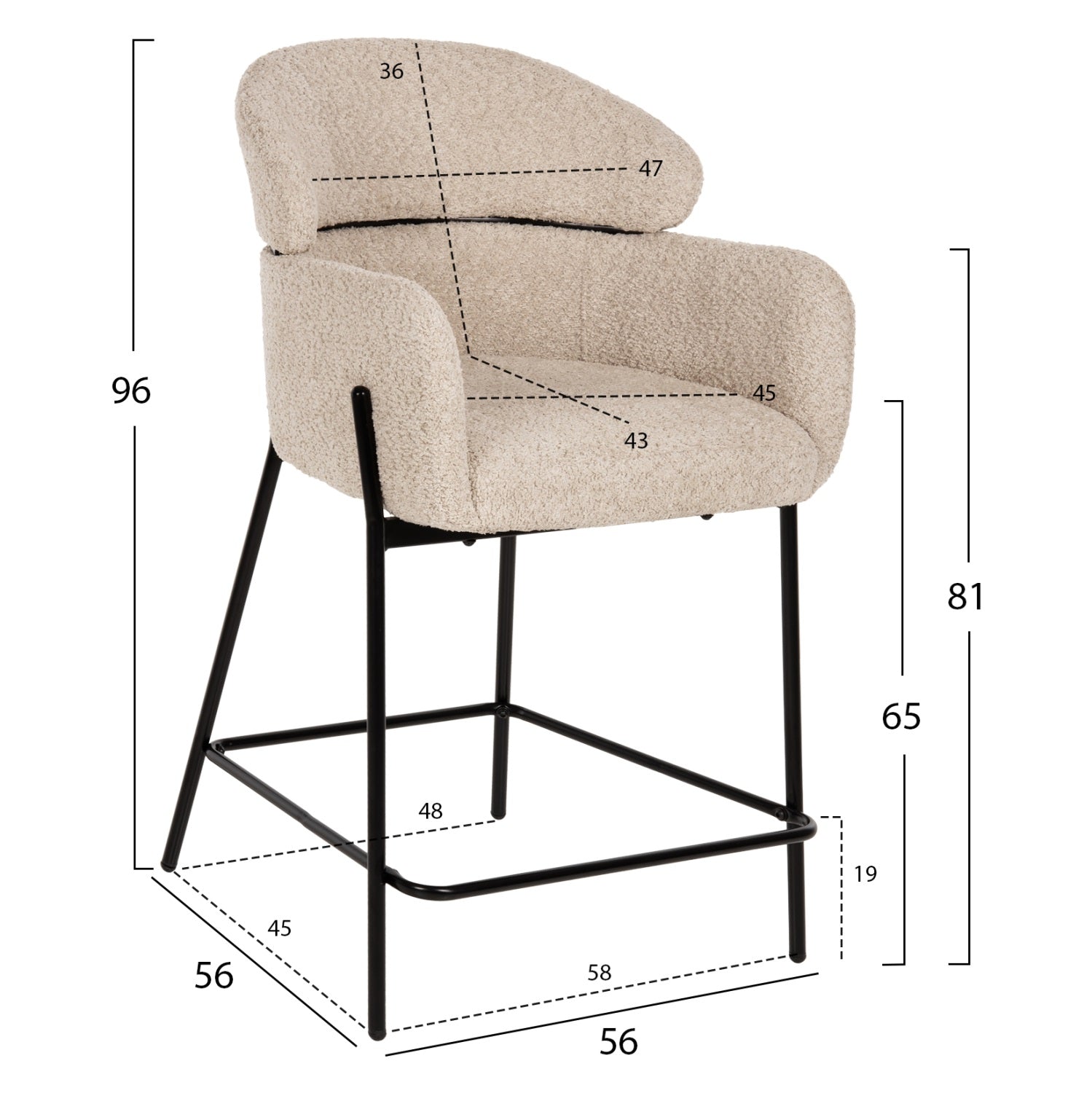 Scaun de bar MILEO BOUCLE H65 CM