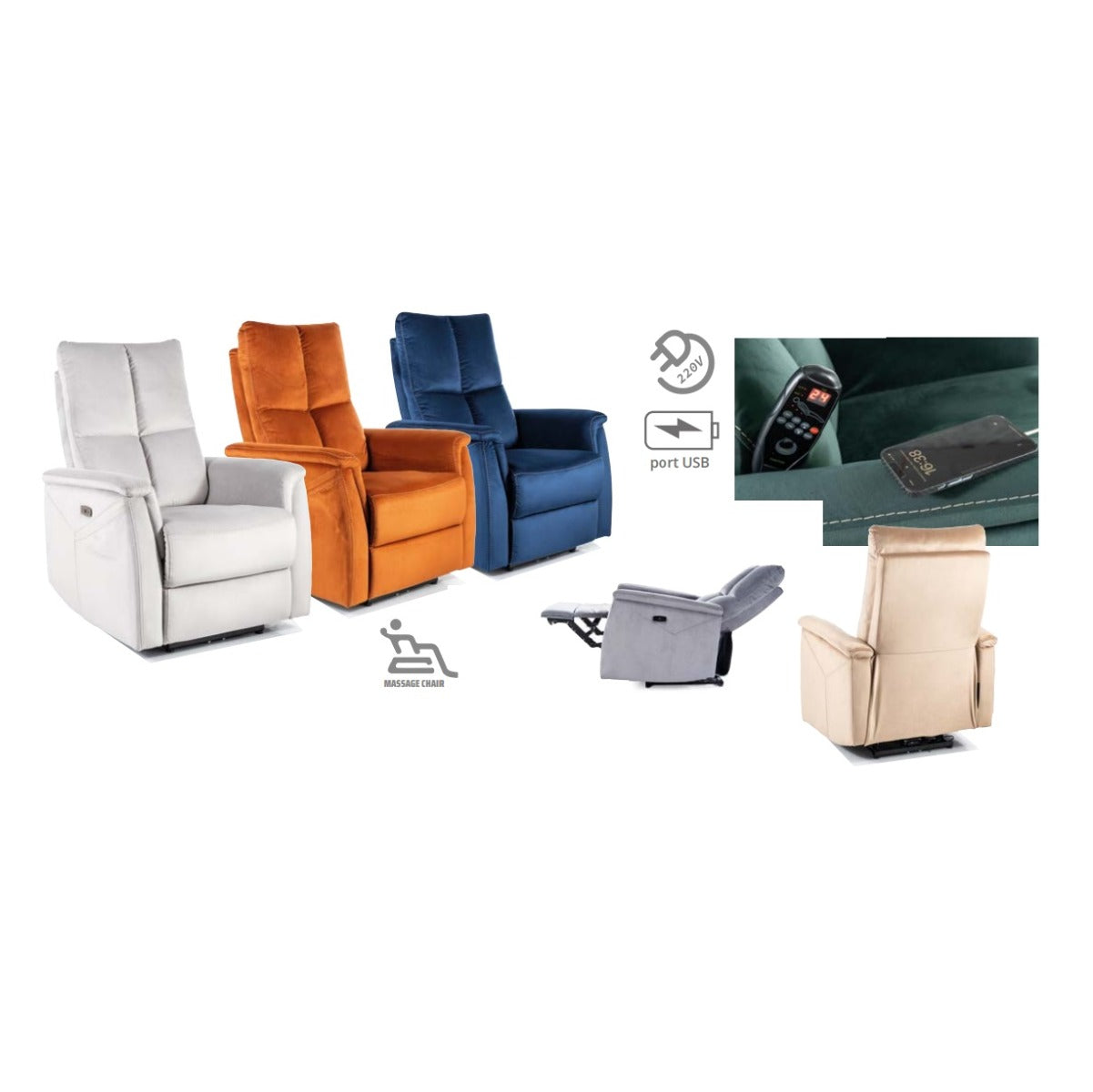 Fotoliu rabatabil NARA MASAJ VELVET