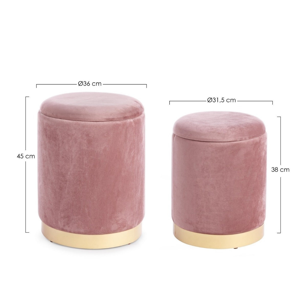 Set 2 taburete POLINA ANTIQUED PINK Ø31.5/36 CM