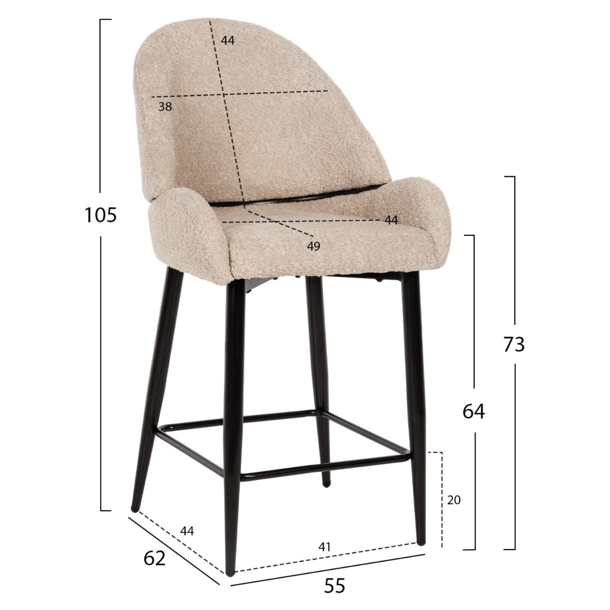 Scaun de bar ROKAS BOUCLE H64 CM - P