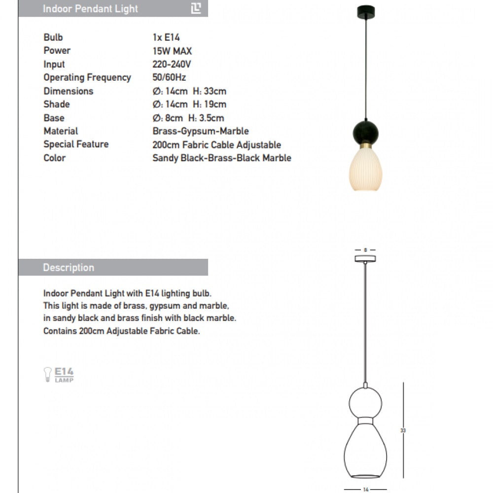 Lampa suspendata PAVALO Ø14 CM