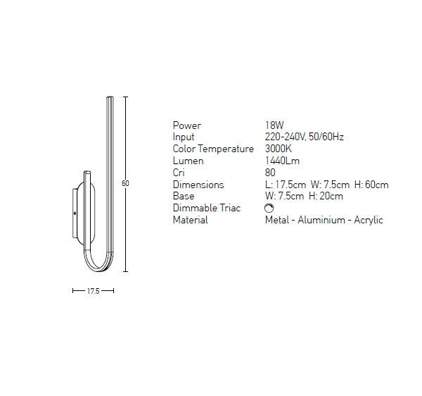 Aplica de perete PRINO BLACK 18W