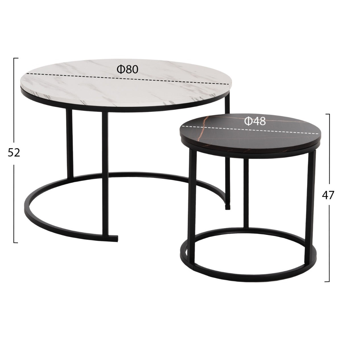 Set 2 masute de cafea RODESE BLACK/WHITE Ø48x47/80x52 CM