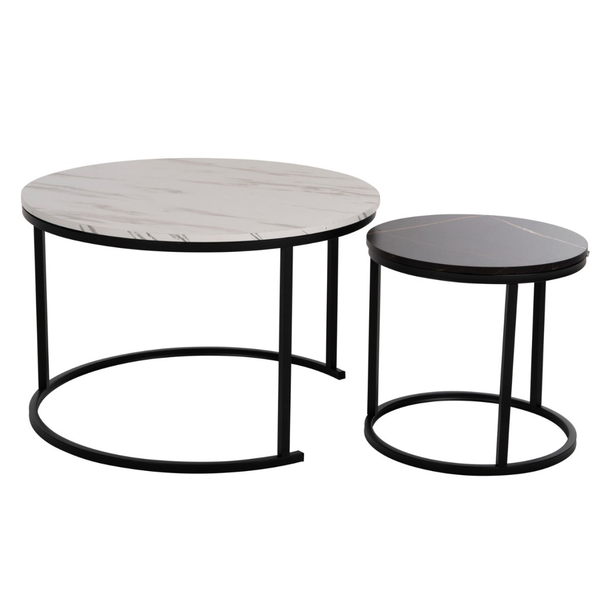 Set 2 masute de cafea RODESE BLACK/WHITE Ø48x47/80x52 CM