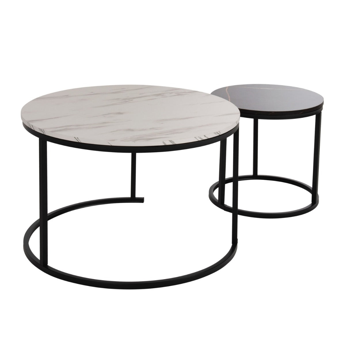 Set 2 masute de cafea RODESE BLACK/WHITE Ø48x47/80x52 CM
