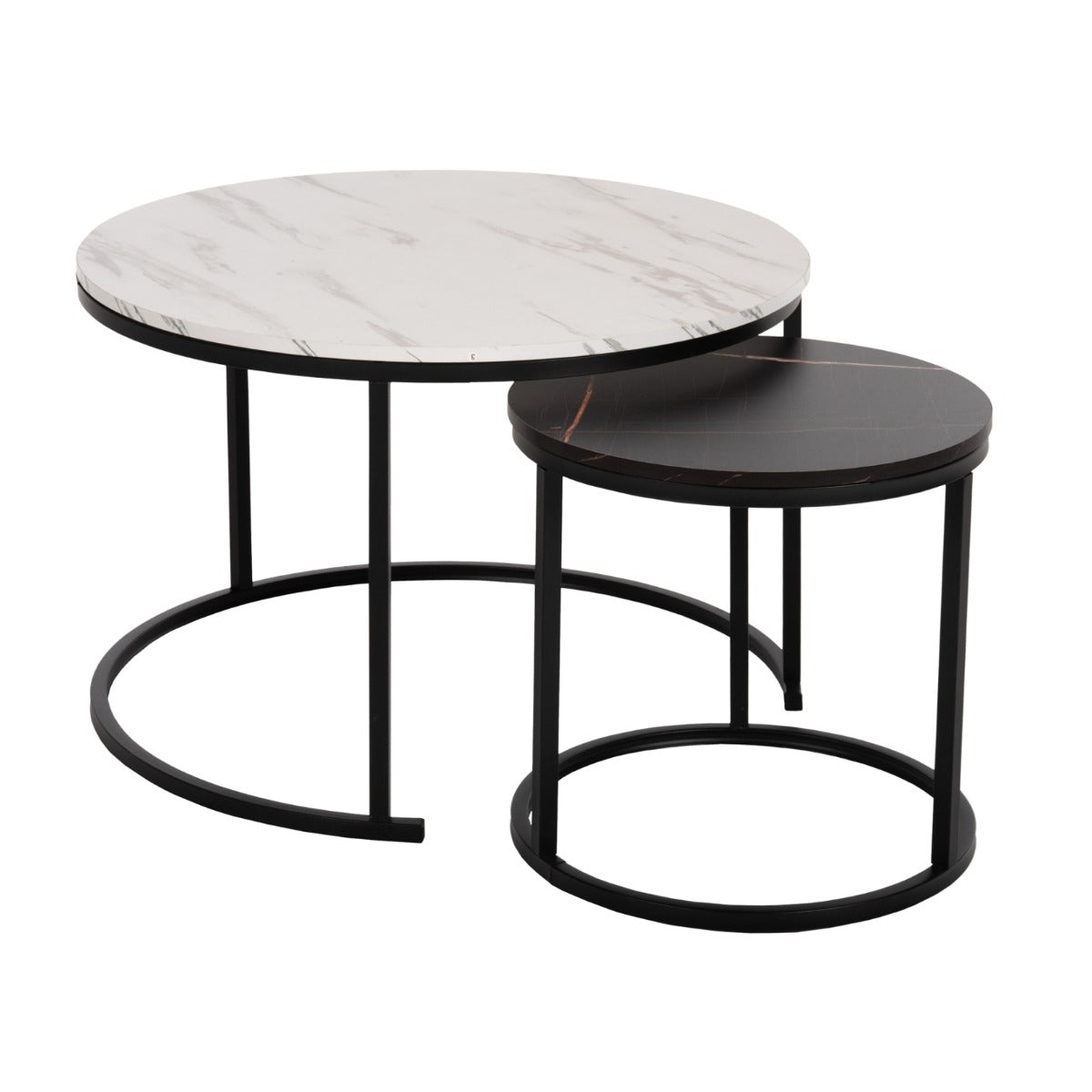 Set 2 masute de cafea RODESE BLACK/WHITE Ø48x47/80x52 CM