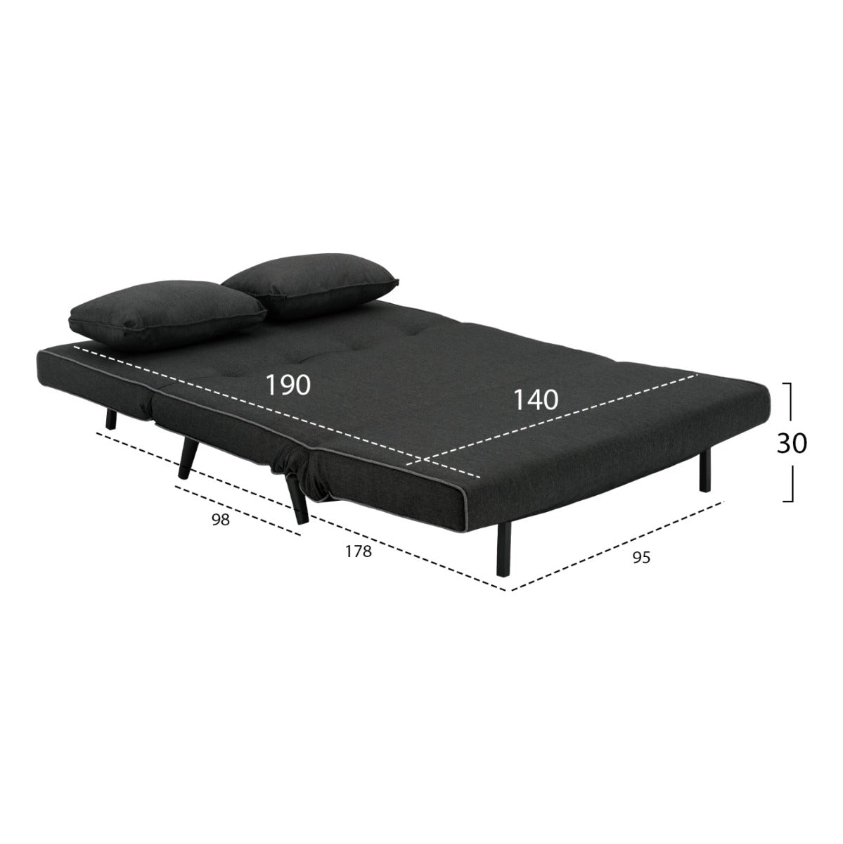 Canapea extensibila 2 locuri ROSKIS DARK GREY 140 CM