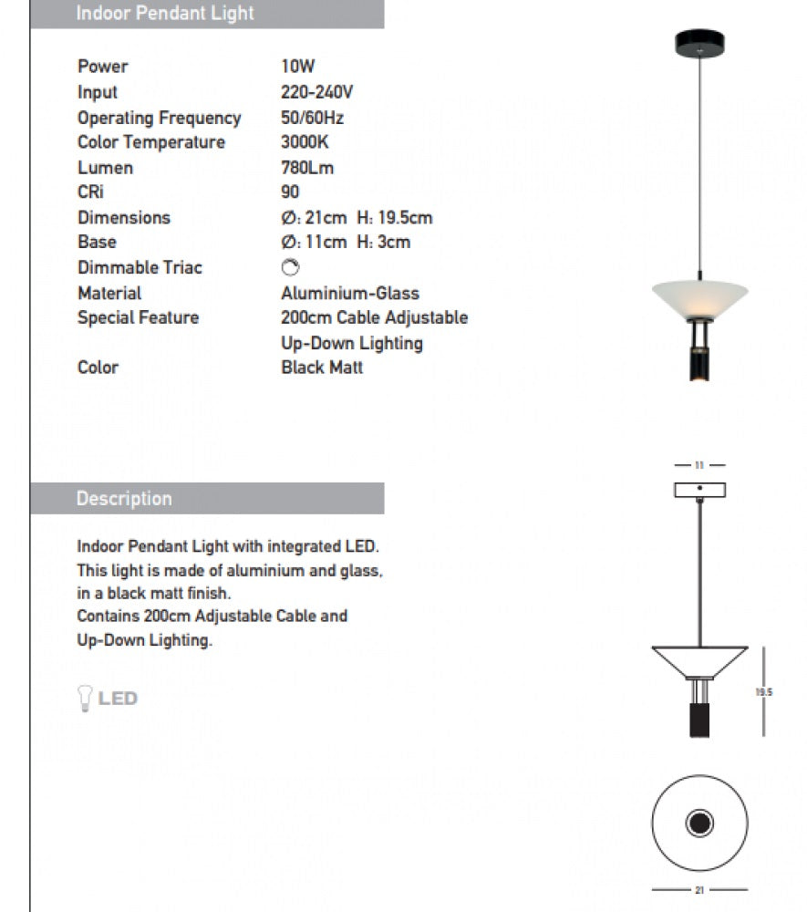 Lampa suspendata dimabila VIRANO 10W