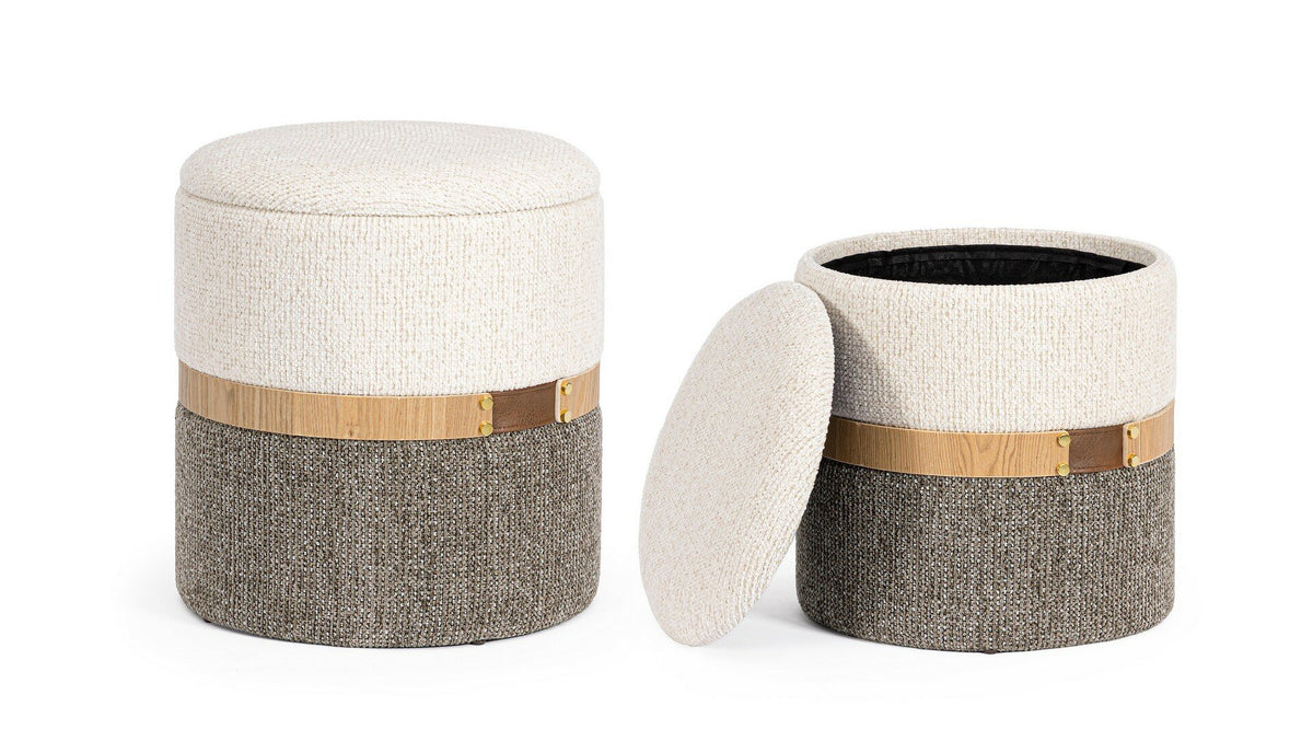 Set 2 taburete TALYA WHITE-GREY POUF