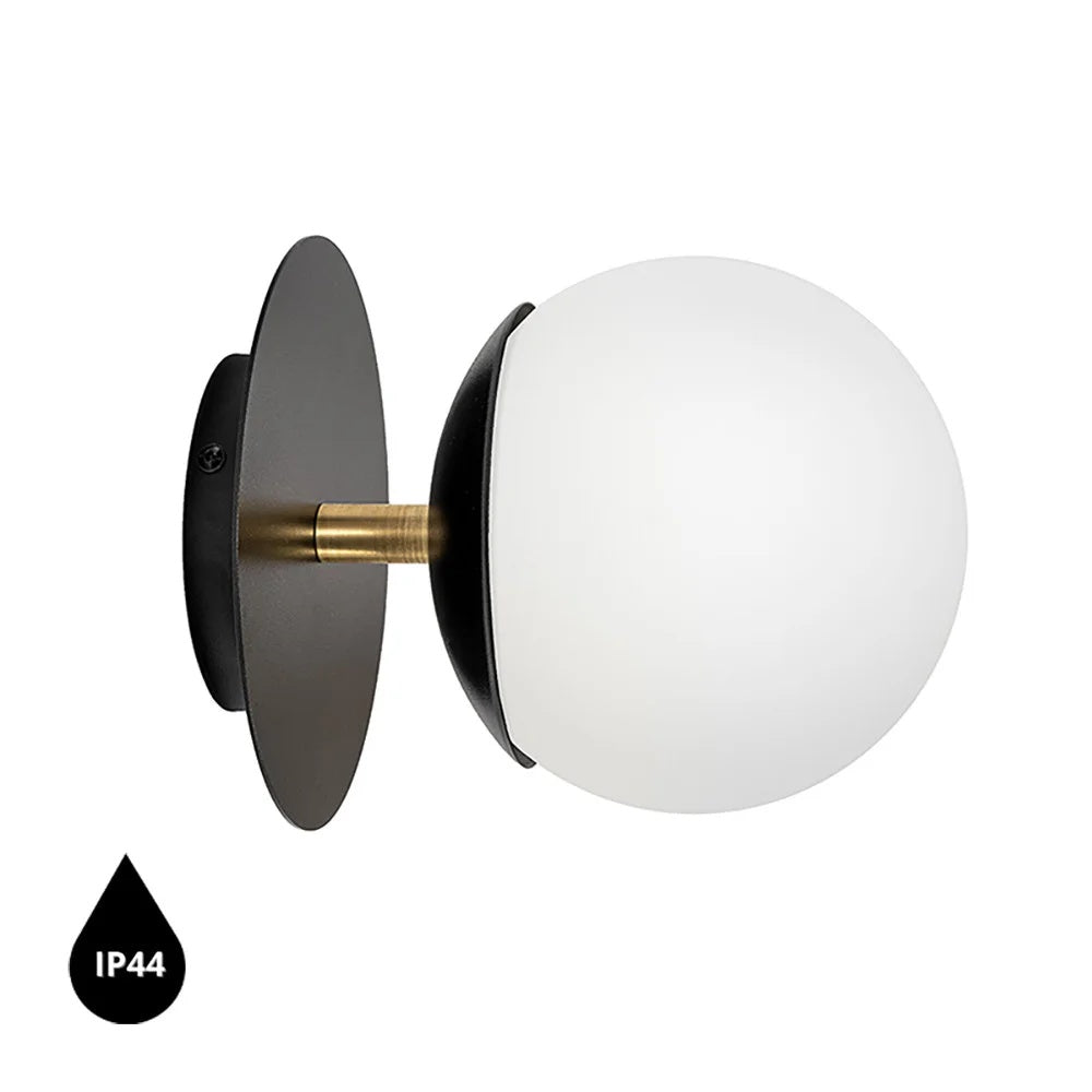 Aplică de perete SOLVRA C IP44 — Negru / alamă