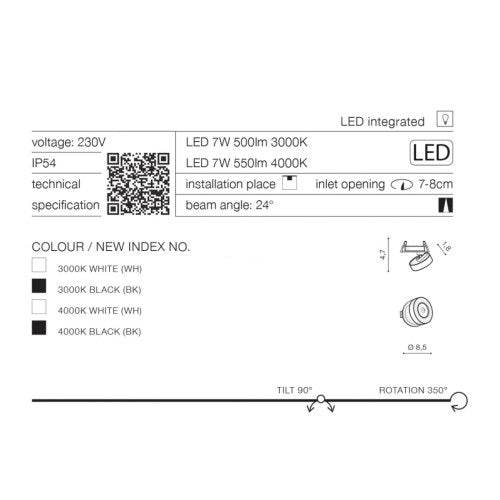 Spot incastrat FRY 7W