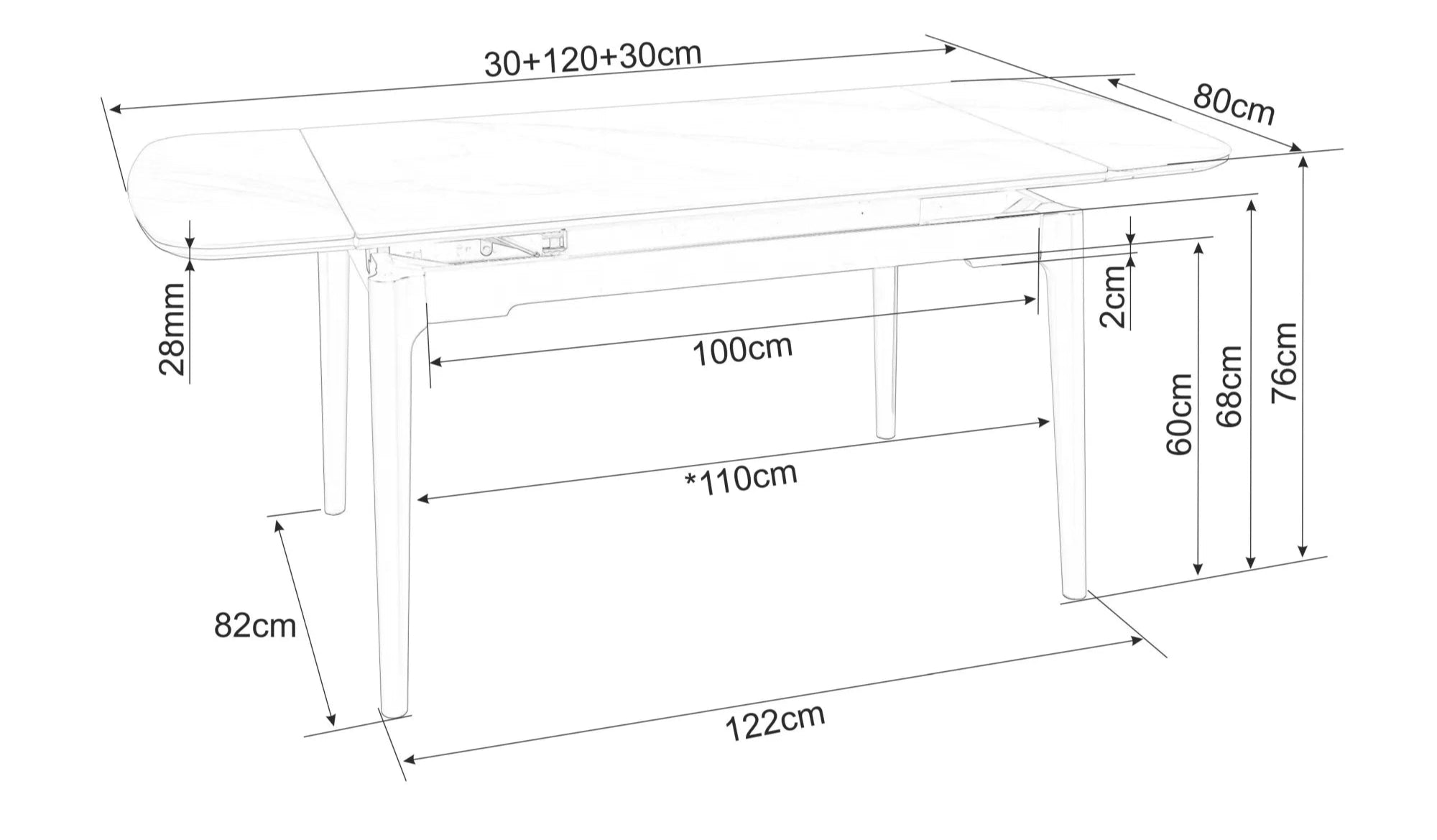 Masa extensibila SANTAS CERAMIC 120(180) x 80 CM