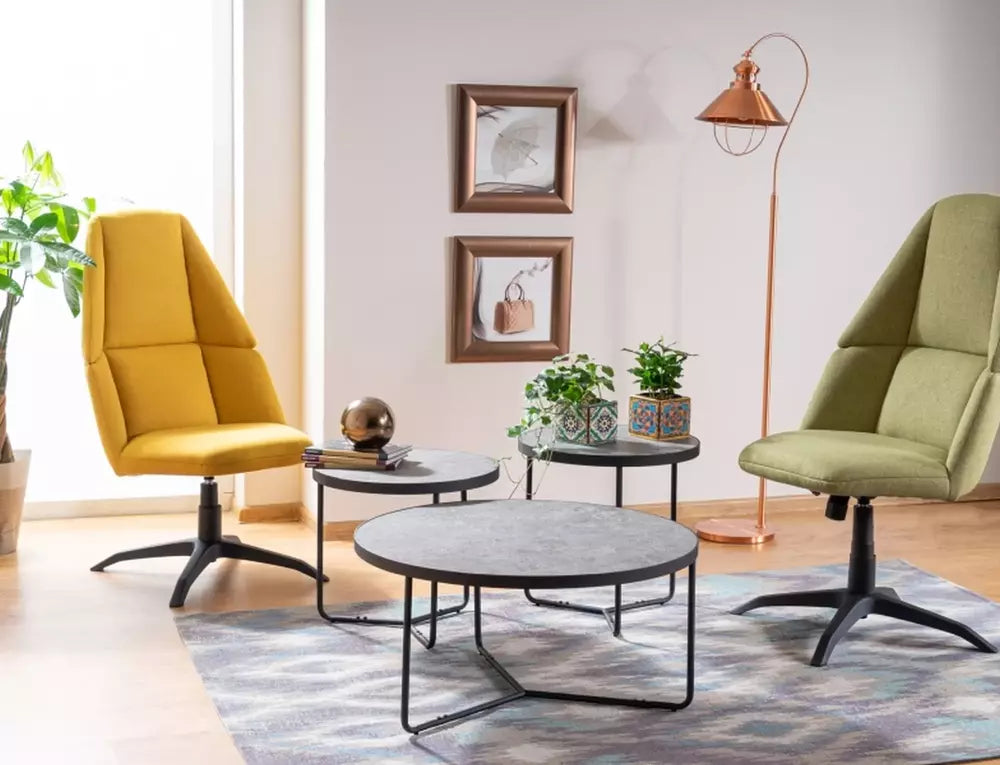 Set 3 masute de cafea DEMEN Ø80x40 / Ø50x50 / Ø50x45 CM