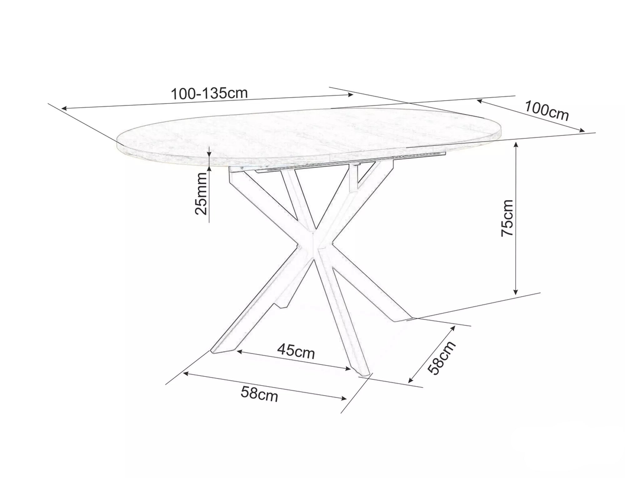 Masa extensibila GALANTY BLACK 100(135) x 100 CM