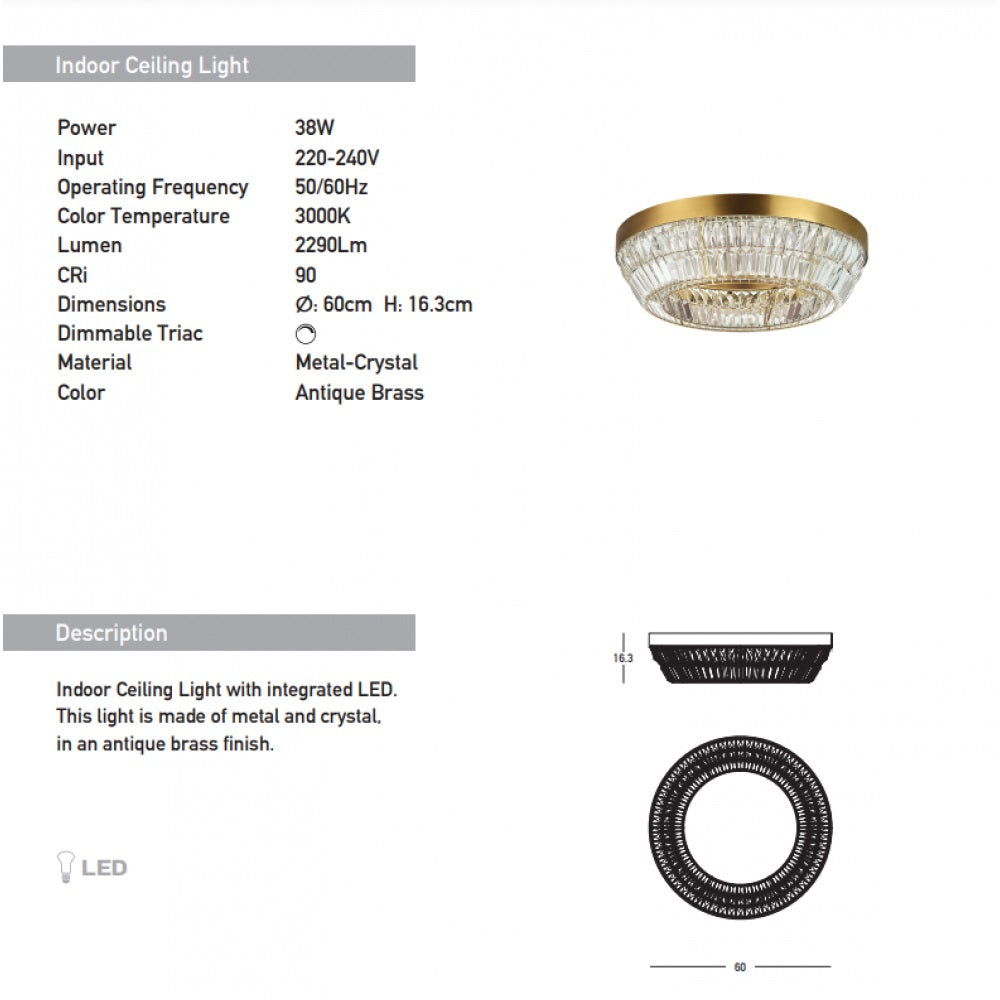 Plafoniera dimabila LARIS ANTIQUE BRASS 38W